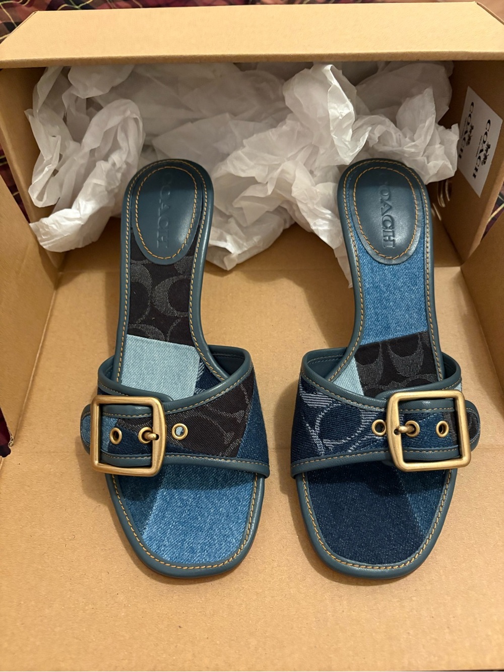 Coach Margot kitten heels in denim patchwork